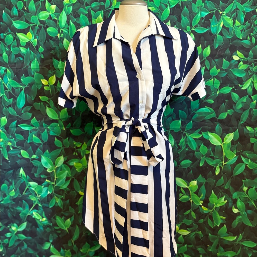 Navy and White Striped Dress